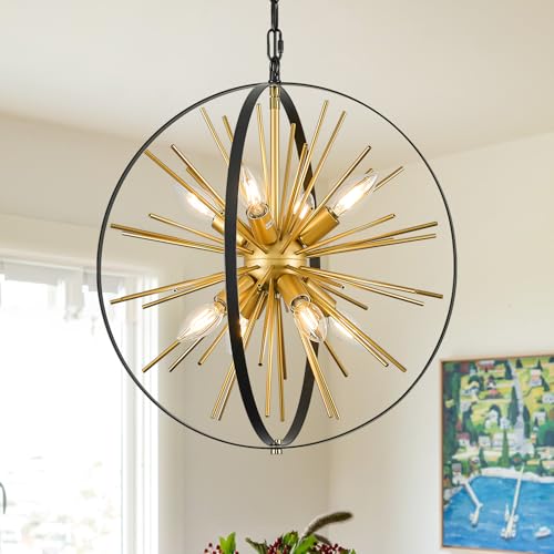 18" 8 Light Black Gold Sputnik Chandelier Modern Hanging Light