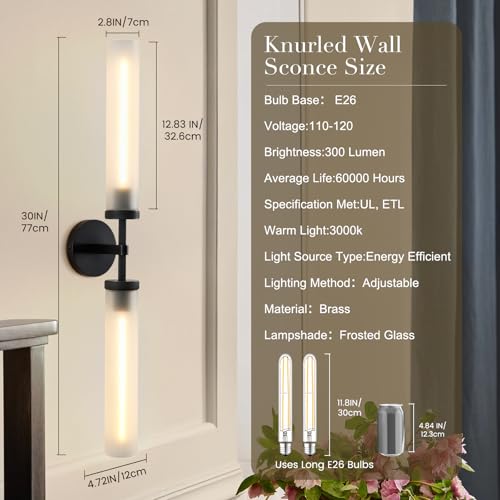 30" 2 Lights Hardwired Frosted Glass Bathroom Wall Sconces