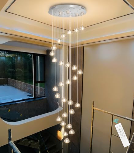 13ft Modern LED Chandeliers for Entryway Living Room Long Light High Ceiling Dining Room Light Dimmable Pendant Lighting Fixtures Chandelier for Foyer Staircase Polished Chrome