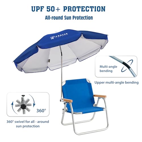 Chair Umbrella with Universal Clamp Adjustable 47 inches and 360° Swivel & UPF 50+ Protection Portable Sun Umbrella