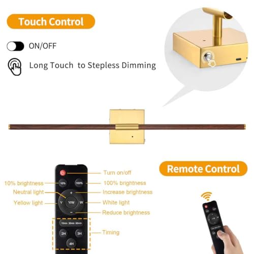 Walnut Gold Battery Operated Wall Sconce with Remote Control 24 Inch