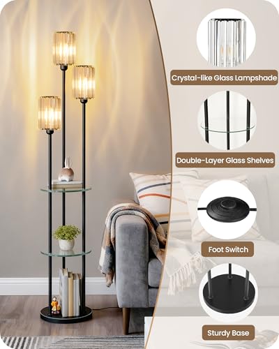 Black Floor Lamp with Shelves