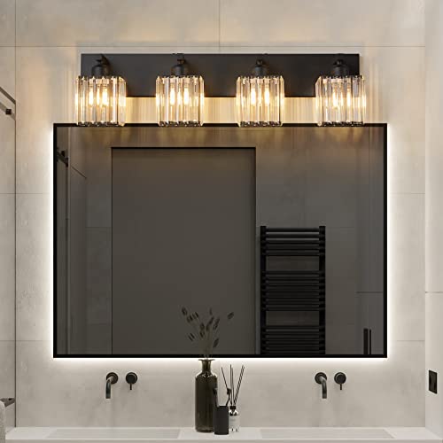Modern 4 Light Black Crystal Bathroom Vanity Light Fixtures