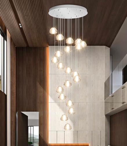 20 Light Modern Chandeliers for Entrance High Ceiling Chandelier Living Room Lights Fixture LED Ceiling Lamp Bubble Crystal Adjust Hanging Pendants Lighting for Stairwell Hallway Foyer