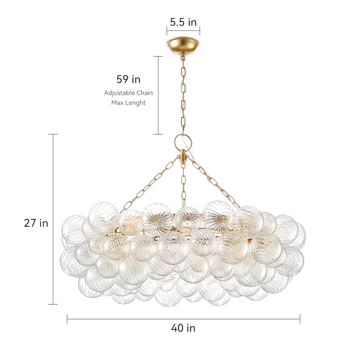 40 Inch Moden Gold Chandelier with 9 Bubble Lights