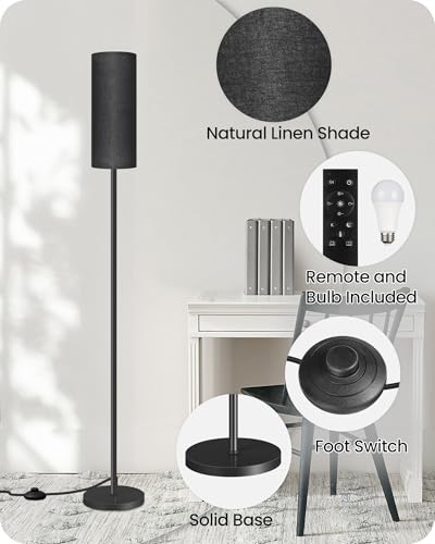 Dimmable Black Floor Lamp for Living Room with Remote and Foot Switch