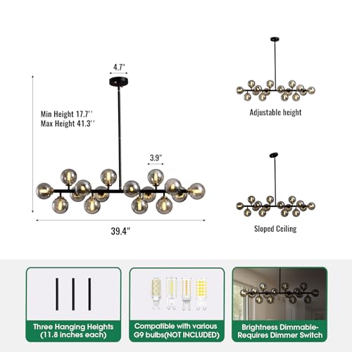 Black Mid Century Modern Sputnik Chandeliers for Dining Room Light Fixture