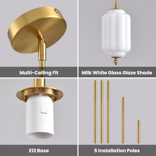 Vintage Milk Glass Pendant Lights 1 Pack 5.5 Inch Mid Century Brass Hanging Ceiling Light