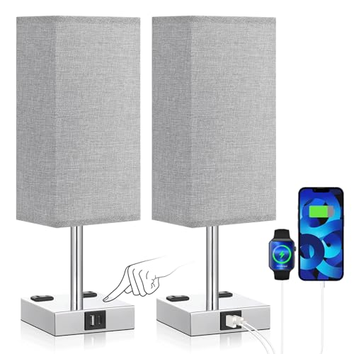 Light Grey Touch Lamps Set for Bedroom (2 Count)