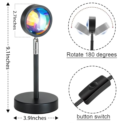 Sunset Lamp Projection Rotation Rainbow Projection Lamp Led Romantic Visual Led Light Network Red Light with USB Modern Floor Stand Night Light Living Room Bedroom Décor