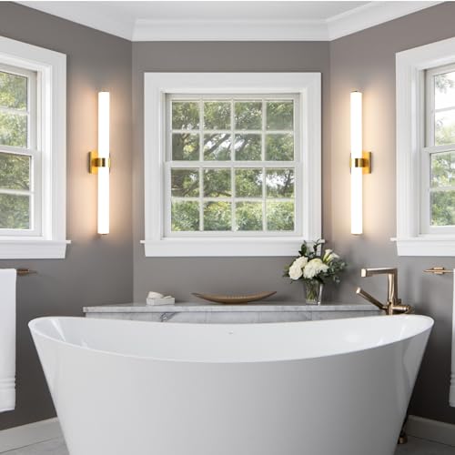 Gold Bathroom Light Fixtures Over Mirror
