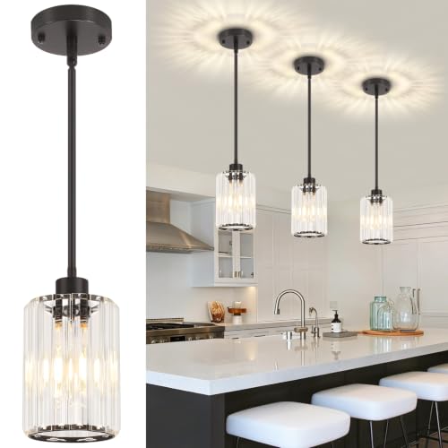 Black Pendant Lighting Over Island