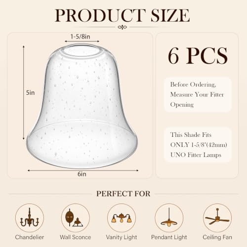 6 Pcs Bubble Seeded Bell Shaped Glass Lamp Shade Replacement (6 Count)