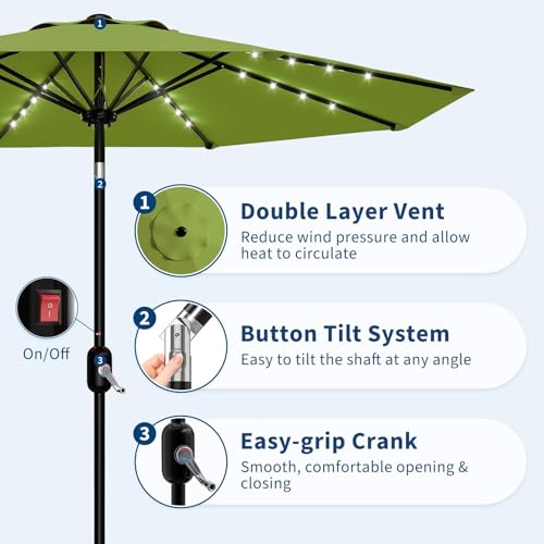 9FT Solar LED Patio Umbrella with Tilt & Crank