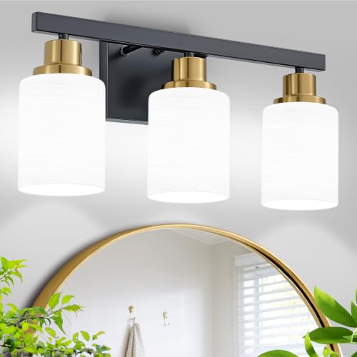 3 Light Vanity Lights Black and Gold Bathroom Light Fixtures 17in