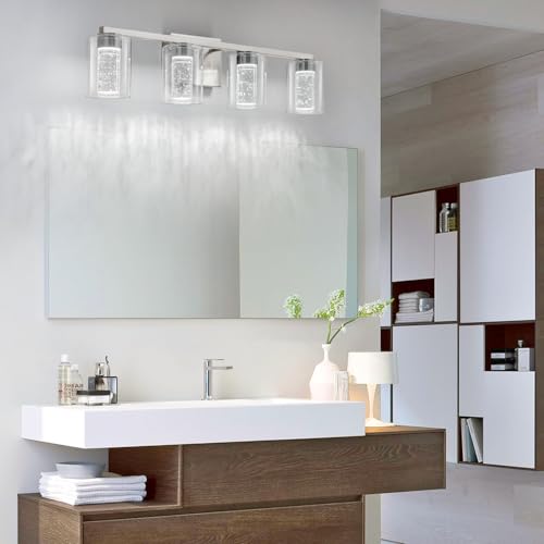 4 Light Brushed Nickel Vanity Light with 3 Color Modes