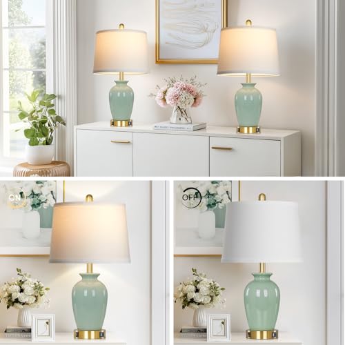 23" Set of 2 Olive Green Ceramic Table Lamp with Pot Design (2 Count)