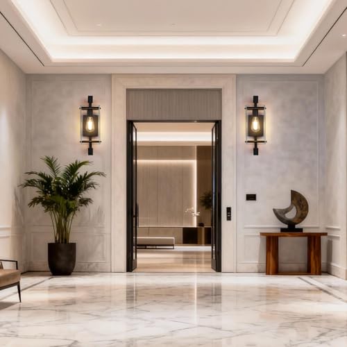 Modern Black Glass Wall Sconce with Super Clear Tempered Glass