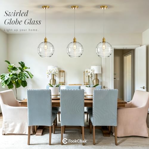 Gold Pendant Light Large Globe Glass Kitchen Light Fixture for Dining Room