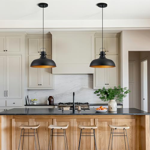 Black Farmhouse Pendant Lights for Kitchen Island 16 Inch