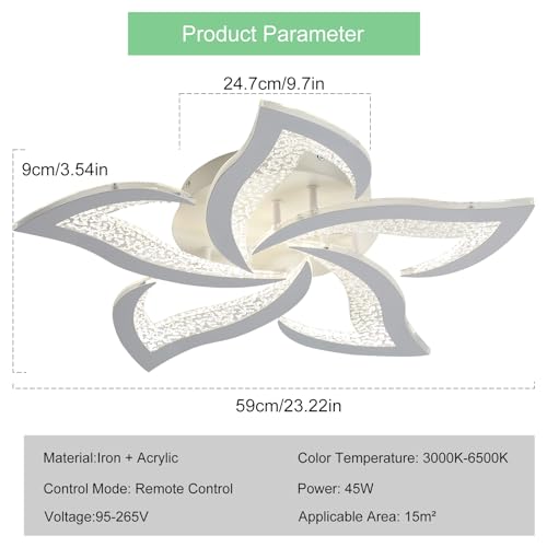 23" Modern Dimmable Flower LED Ceiling Light with Remote