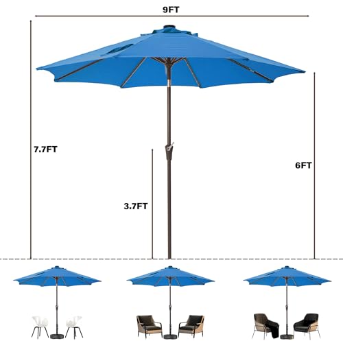 9' Patio Umbrella Outdoor Umbrella with lights Patio for Table Blue