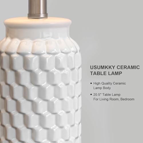 20.5" White Modern Ceramic Bedside Lamps Set of 2 (2 Count)