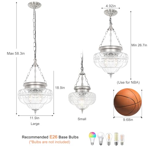 3 Light Brushed Nickel Pendant Light Fixtures with 12In Unique Thickened Glass