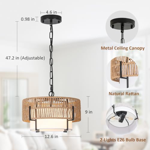 12.6" Rattan Pendant Light for Kitchen Island