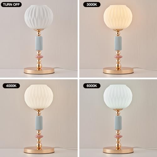 Modern Milk White Glass Table Lamp Bedside Nightstand Lamp Metal Desk Light with Plug Cord Switch for Bedroom Living Room Dining Room
