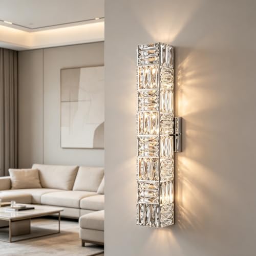 24 Inch Luxury Crystal Wall Sconce Chrome Wall Lighting