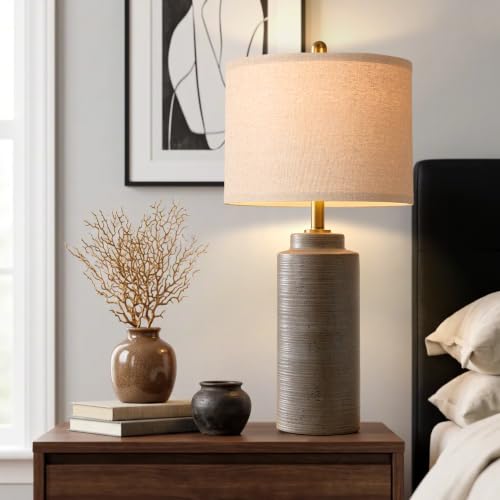 27" Vintage Ceramic Table Lamp Set of 2 (Greyish Brown)