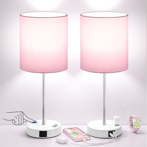 Pink White Touch Lamps for Nightstand Set of 2 (2 Count)