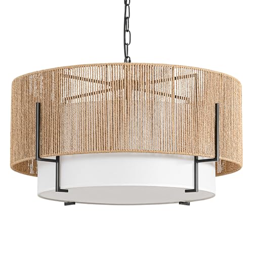 25.6" Large Rattan Chandelier for Dining Room