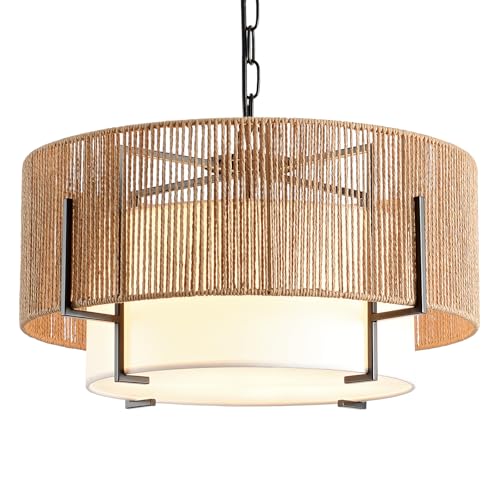 4 Light Rattan Chandelier for Dining Room