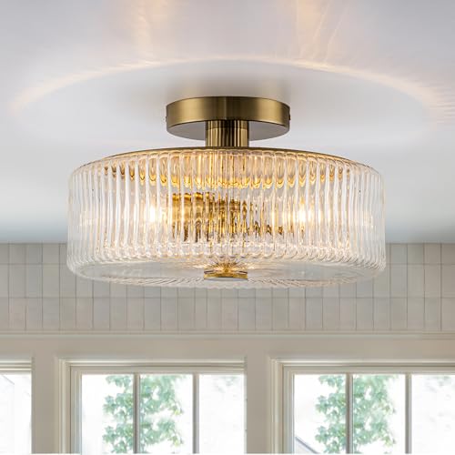 Mid Century Modern Gold Semi Flush Mount Ceiling Light