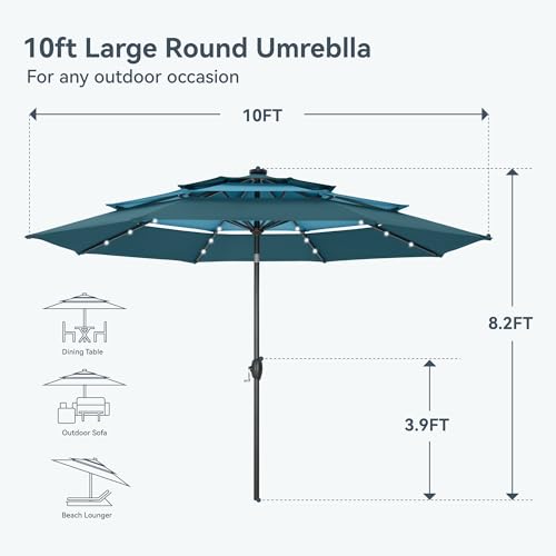 10ft 3 Tier Outdoor Patio Umbrella with Solar Lights