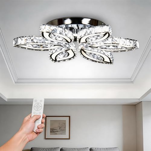 20" Dimmable Crystal Flower Chandelier Ceiling Light