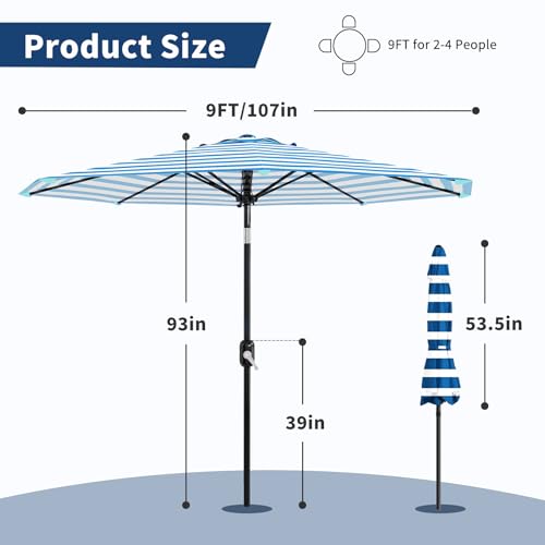 9FT Patio Umbrella 8 Sturdy Ribs Outdoor Table Umbrella