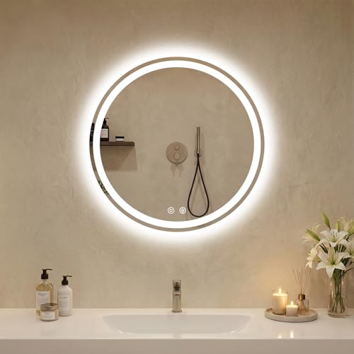 24 Inch Round LED Bathroom Mirror with Lights