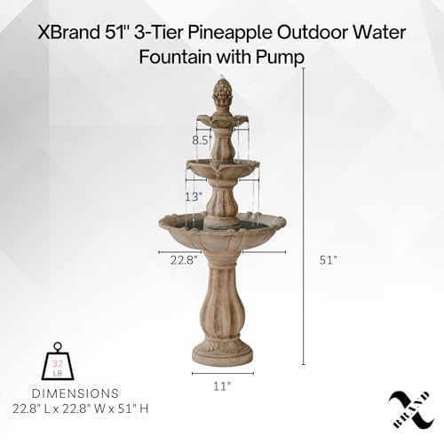 51" 3 Tier Outdoor Water Fountain with Pump