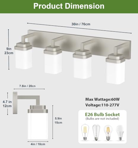 Brushed Nickel Bathroom Light Fixtures (Nickel / 4-Light)
