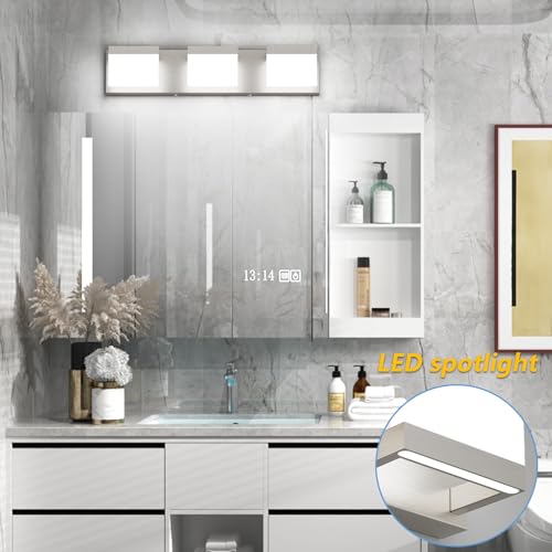 3 Lights LED Modern Vanity Light Brushed Nickel Bathroom Lighting Fixture Up and Down Bathroom Wall Light Over Mirror