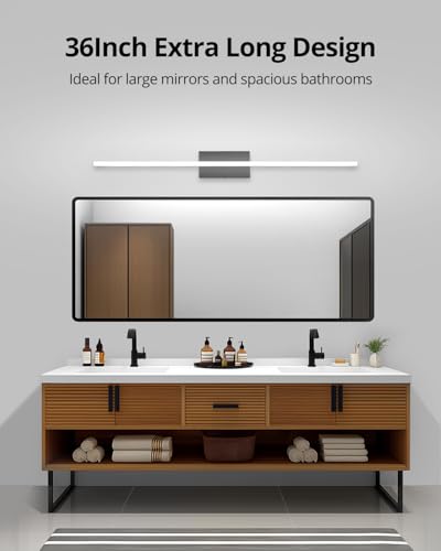 LED Bathroom Vanity Light Bar 36 Inch 20W Black IP44 Over Mirror Lighting Fixture Wall Sconce Indoor Modern Cool White 6000K