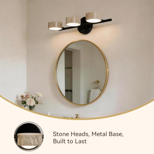 Led Bathroom Lighting Fixtures Over Mirror with 3 Travertine Shades