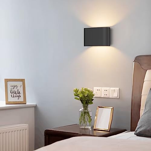 Black LED Wall Sconces 1 Pack Indoor Modern Wall Lights Hardwired Up and Down Interior Wall Mount Light for Living Room Bedroom Hallway Warm White 3000K