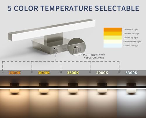 Bathroom Light Fixtures Brushed Nickel Vanity Lights Bar 5cct Dimmable Modern Bath Lighting Fixture Over Mirror Led Vanity Light for Bathroom 15.74 inch ETL Certificated
