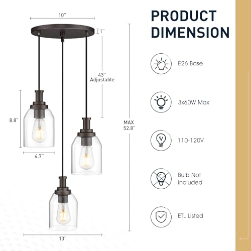 3 Light Pendant Lighting (2 Count)