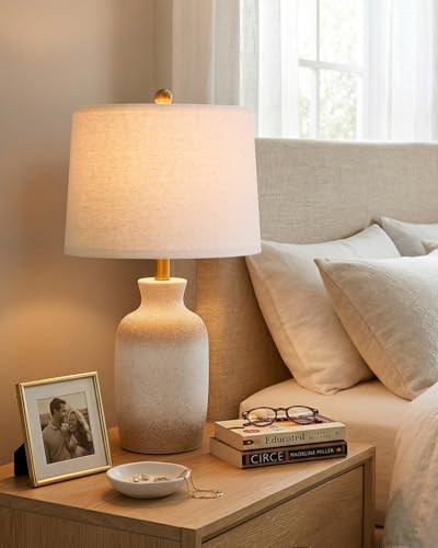 24'' Farmhouse Ceramic Table Lamp with Natural Textured Finish