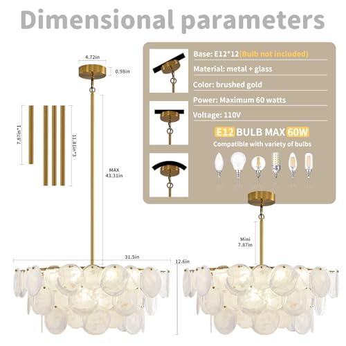 Large Gold Modern Glass Chandelier
